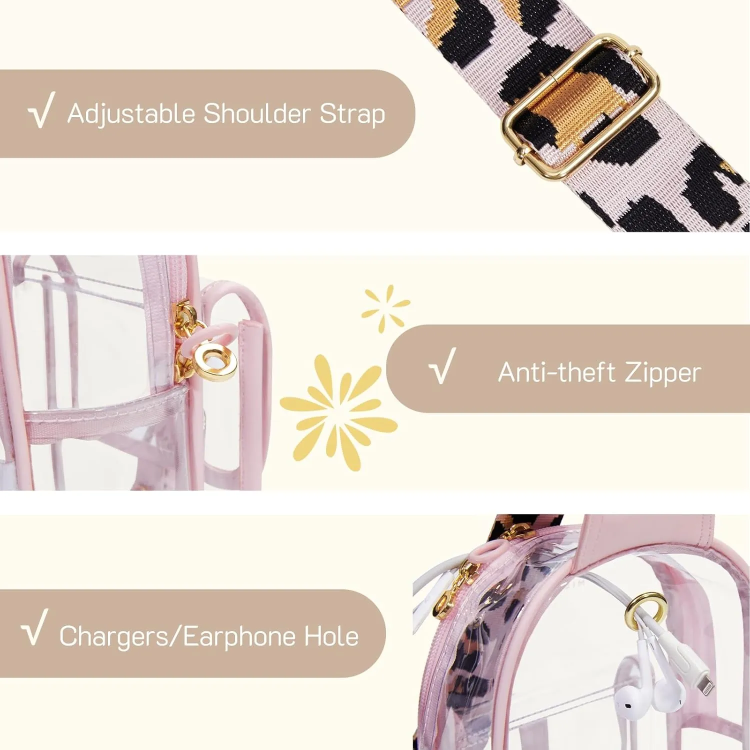 Missnine Clear Bag for Stadium Events Clear Sling Bag Fanny Pack Crossbody Purse for Sport Concert with Side Mesh Pocket