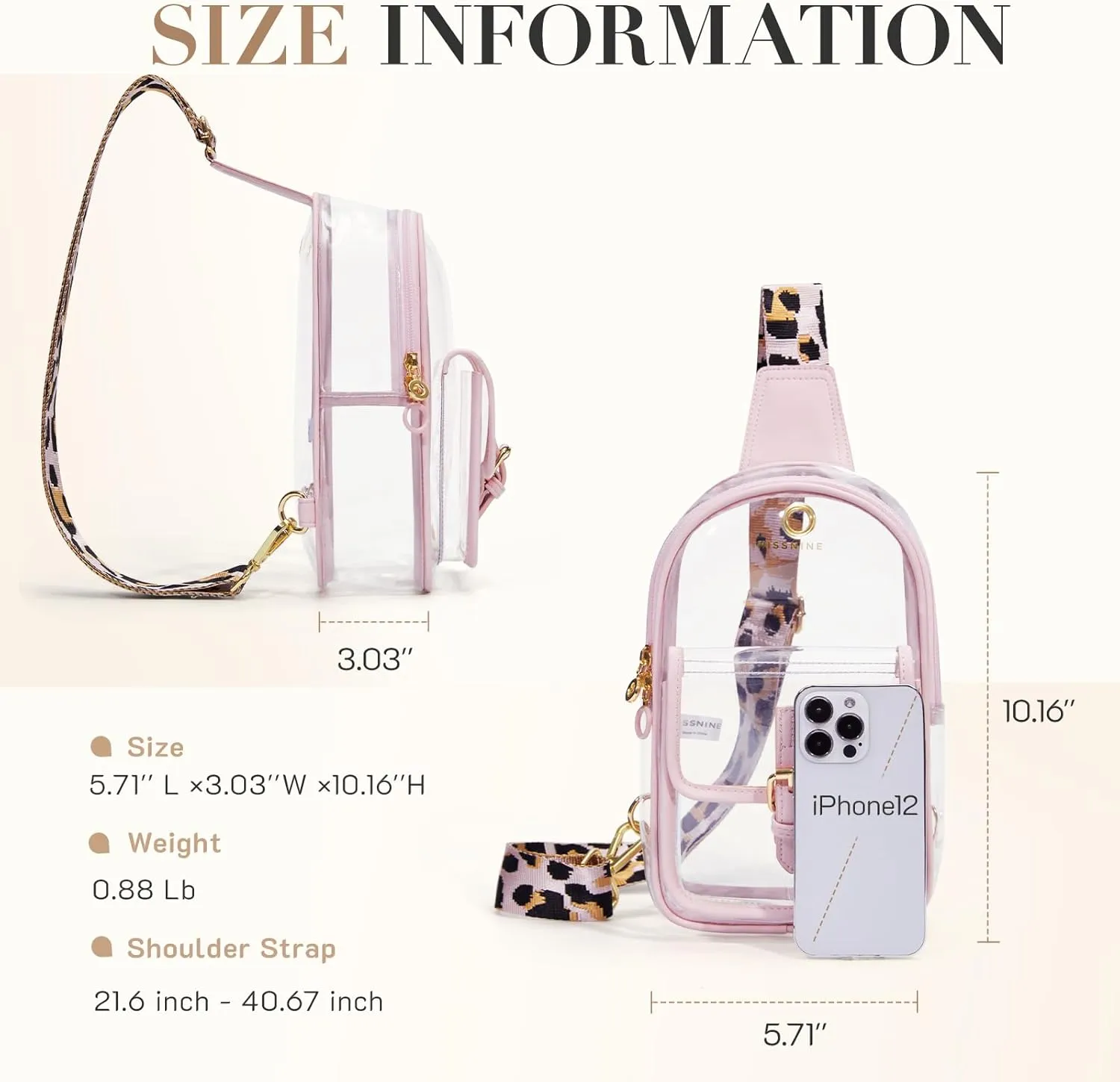 Missnine Clear Bag for Stadium Events Clear Sling Bag Fanny Pack Crossbody Purse for Sport Concert with Side Mesh Pocket