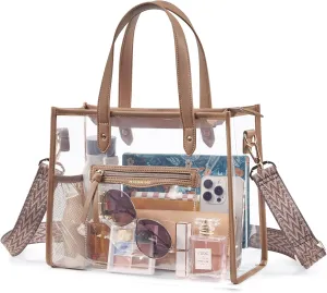 Missnine Clear Tote Bag for Women Thick PVC Clear Bag for Stadium Events with Guitar Strap Transparent for Concert Beach