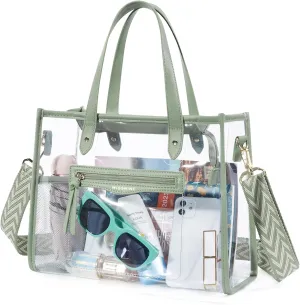 Missnine Clear Tote Bag for Women Thick PVC Clear Bag for Stadium Events with Guitar Strap Transparent for Concert Beach