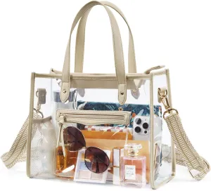Missnine Clear Tote Bag for Women Thick PVC Clear Bag for Stadium Events with Guitar Strap Transparent for Concert Beach