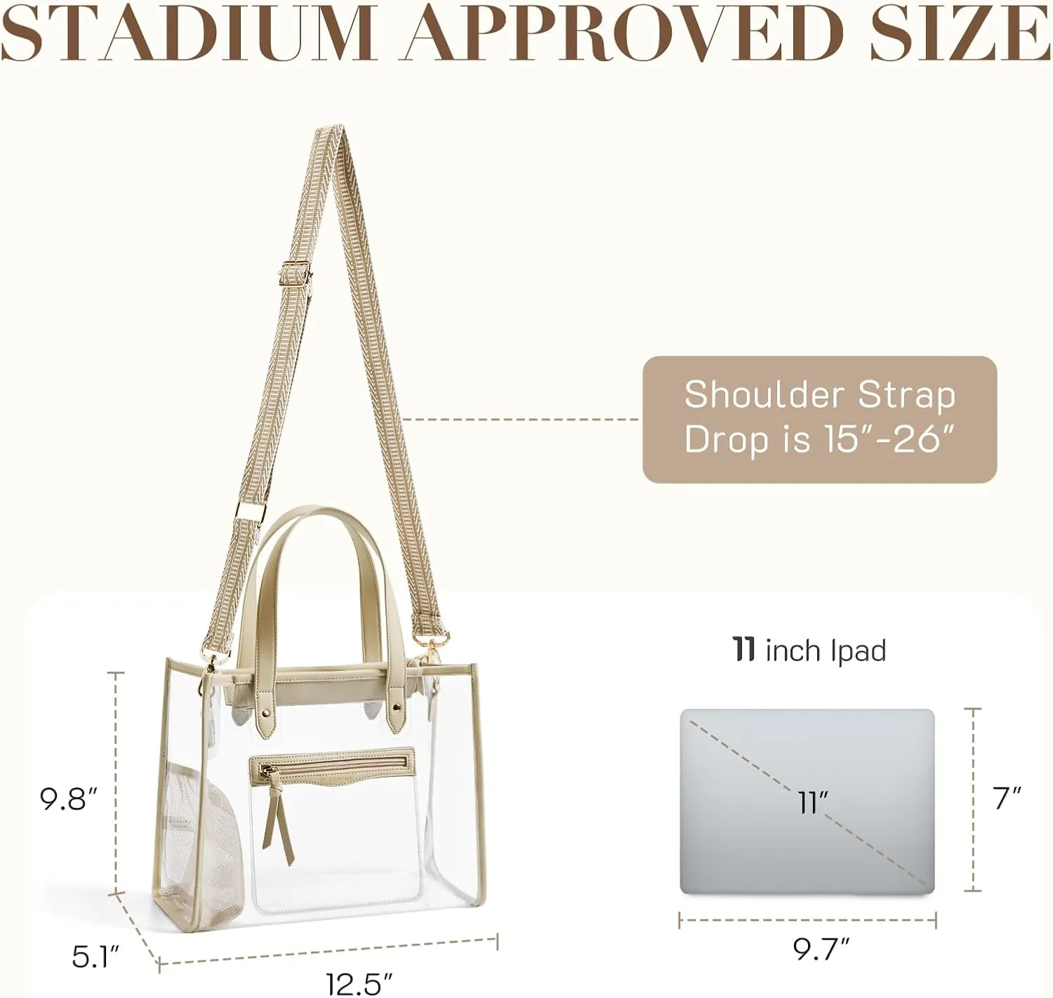 Missnine Clear Tote Bag for Women Thick PVC Clear Bag for Stadium Events with Guitar Strap Transparent for Concert Beach
