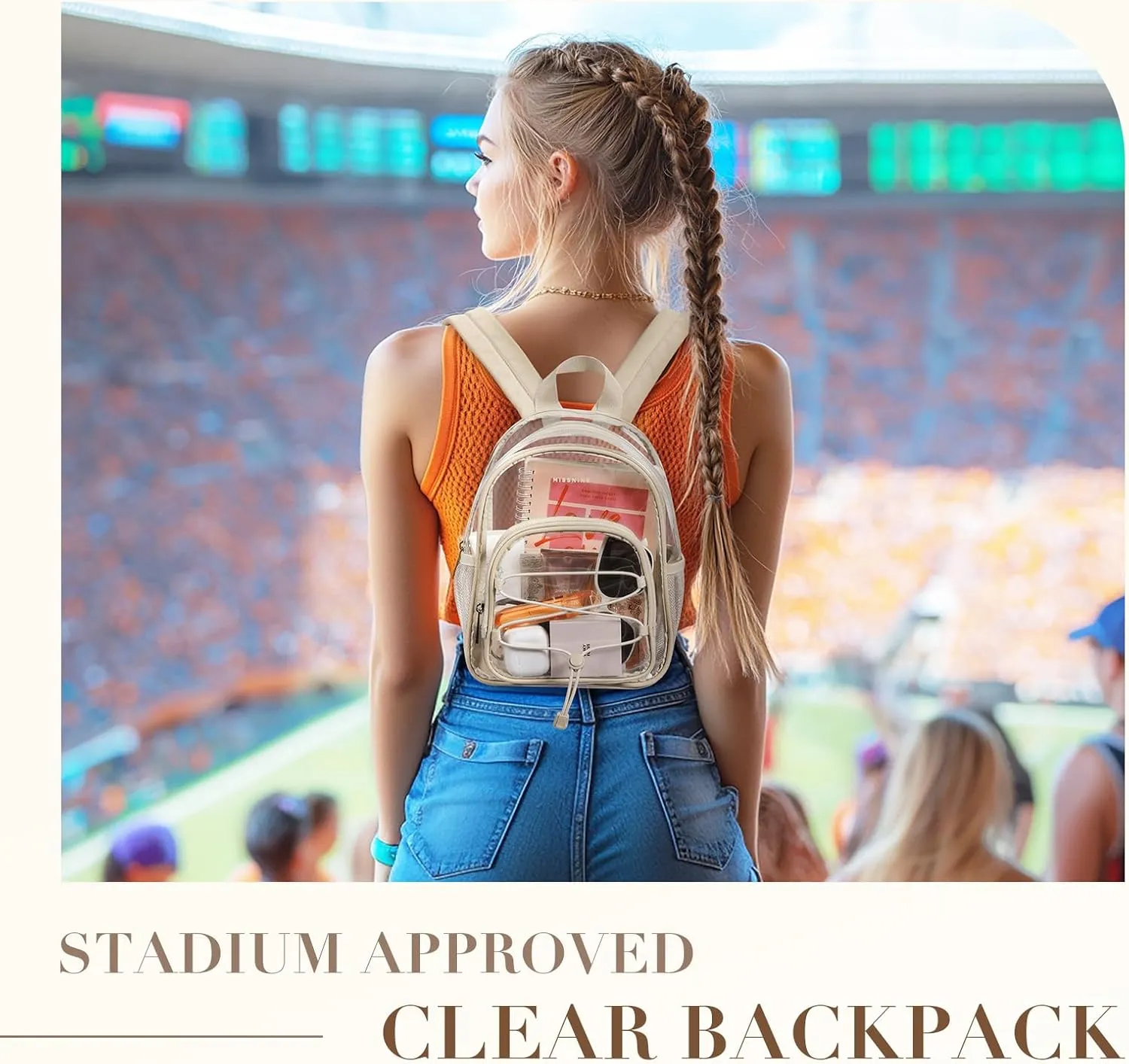 Missnine Mini Clear Backpack for Stadium Events, Small Clear Bag Stadium Approved with Reinforced Straps for Festivals, Sport Events