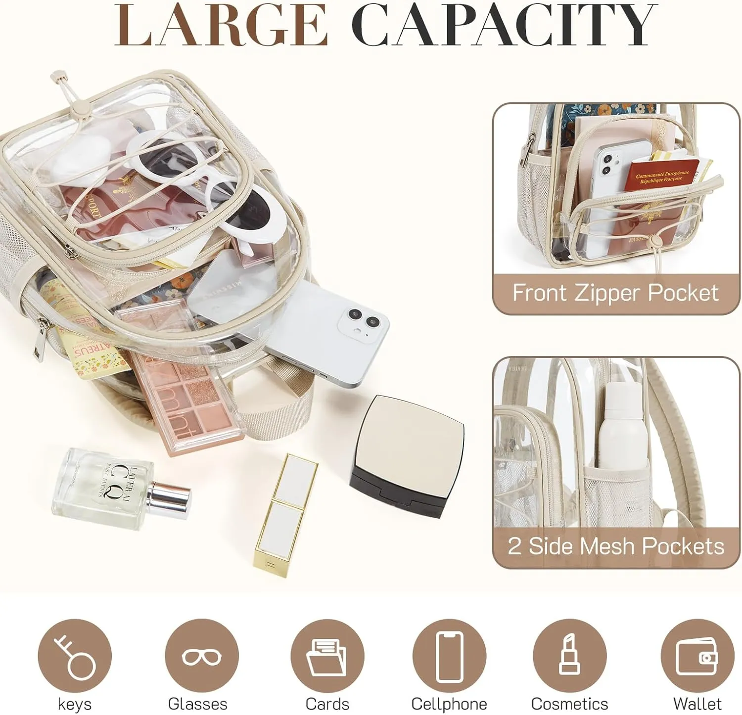 Missnine Mini Clear Backpack for Stadium Events, Small Clear Bag Stadium Approved with Reinforced Straps for Festivals, Sport Events