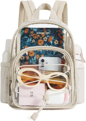 Missnine Mini Clear Backpack for Stadium Events, Small Clear Bag Stadium Approved with Reinforced Straps for Festivals, Sport Events