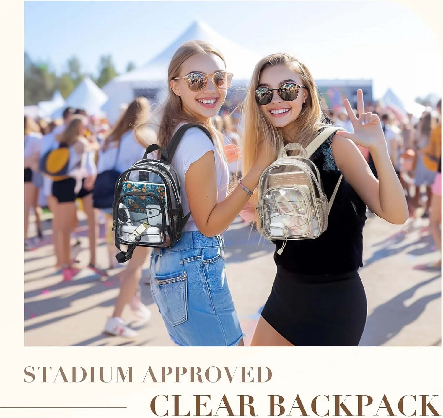 Missnine Mini Clear Backpack for Stadium Events, Small Clear Bag Stadium Approved with Reinforced Straps for Festivals, Sport Events