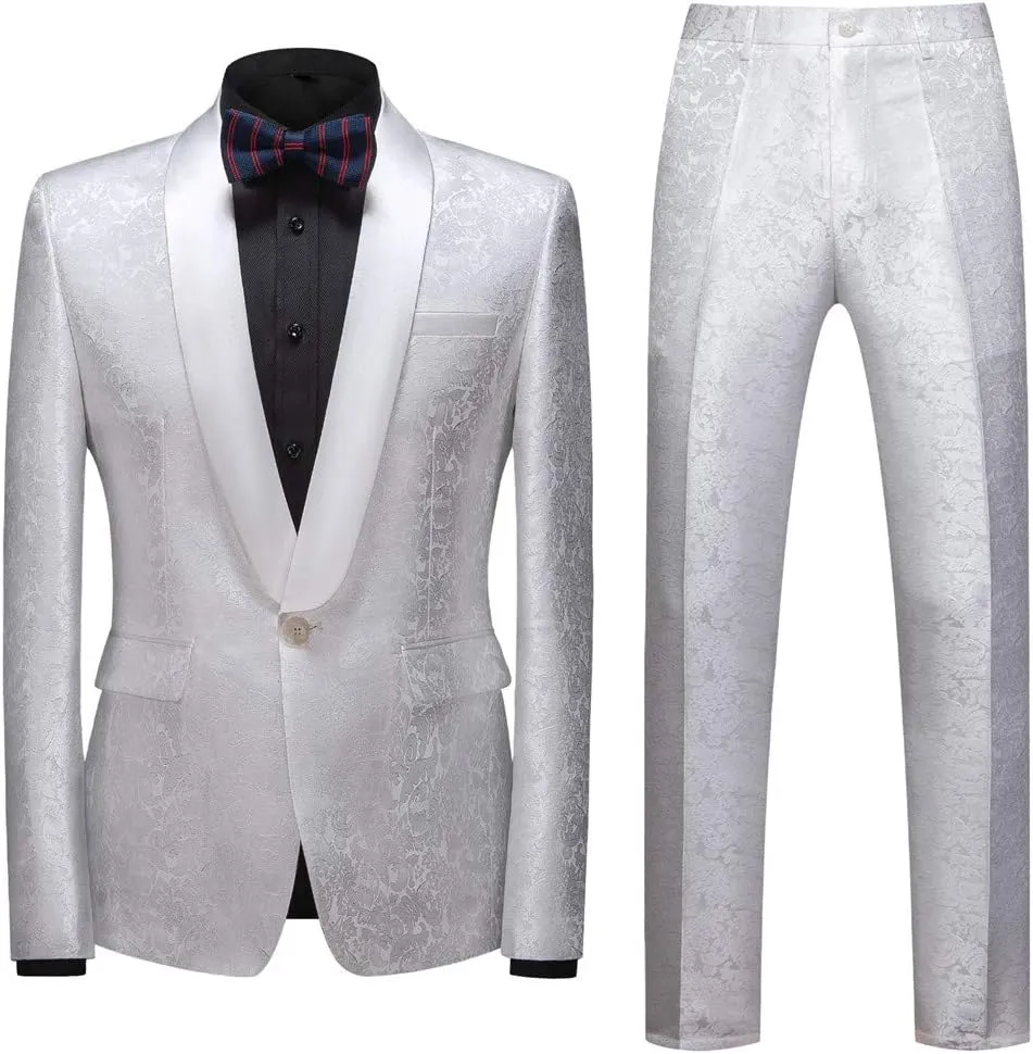 MOGU Mens 2 Piece Suit Slim Fit Shawl Lapel Tuxedo for Daily Business Wedding Party (Suit Jacket   Pants)