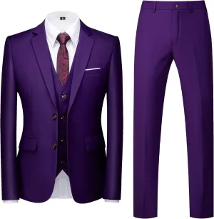 MOGU Mens 3 Piece Suit Slim Fit Pure Color Tuxedos for Wedding Prom
