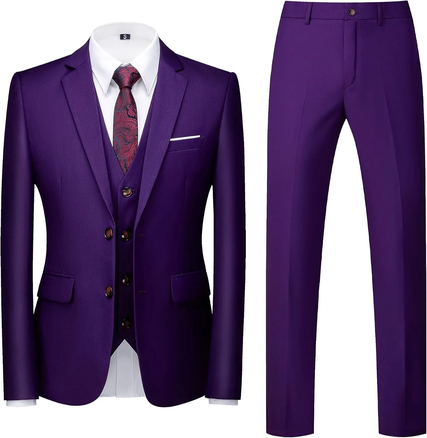 MOGU Mens 3 Piece Suit Slim Fit Pure Color Tuxedos for Wedding Prom