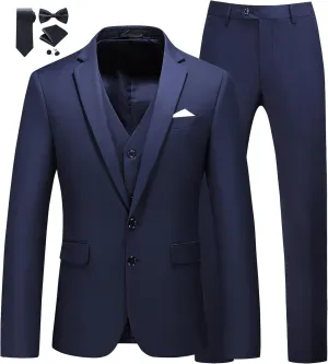MOGU Mens 3 Piece Suit Slim Fit Pure Color Tuxedos for Wedding Prom