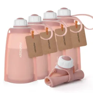 Momcozy Silicone Milk Storage Bags, Reusable Breastmilk Bags for Breastfeeding, 8.5oz/250ml Breast Milk Saver, Leakproof Milk Freezer Storing Pouches, BPA Free (Bean Paste Color, 5pcs)