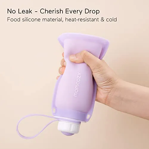 Momcozy Silicone Milk Storage Bags, Reusable Breastmilk Bags for Breastfeeding, 8.5oz/250ml Breast Milk Saver, Leakproof Milk Freezer Storing Pouches, BPA Free (Bean Paste Color, 5pcs)