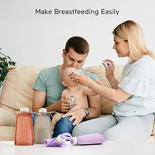 Momcozy Silicone Milk Storage Bags, Reusable Breastmilk Bags for Breastfeeding, 8.5oz/250ml Breast Milk Saver, Leakproof Milk Freezer Storing Pouches, BPA Free (Bean Paste Color, 5pcs)