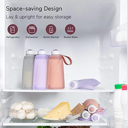 Momcozy Silicone Milk Storage Bags, Reusable Breastmilk Bags for Breastfeeding, 8.5oz/250ml Breast Milk Saver, Leakproof Milk Freezer Storing Pouches, BPA Free (Bean Paste Color, 5pcs)