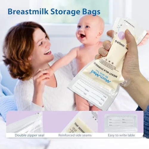 MomMed Breastmilk Storage Bags, Leak Proof Milk Storage Bags for Breastfeeding, Temp-Sensing Discoloration Disposable Breast Milk Bag with Pour Spout, 6 Ounce, Doubled-Sealed, BPA Free, 220Pack