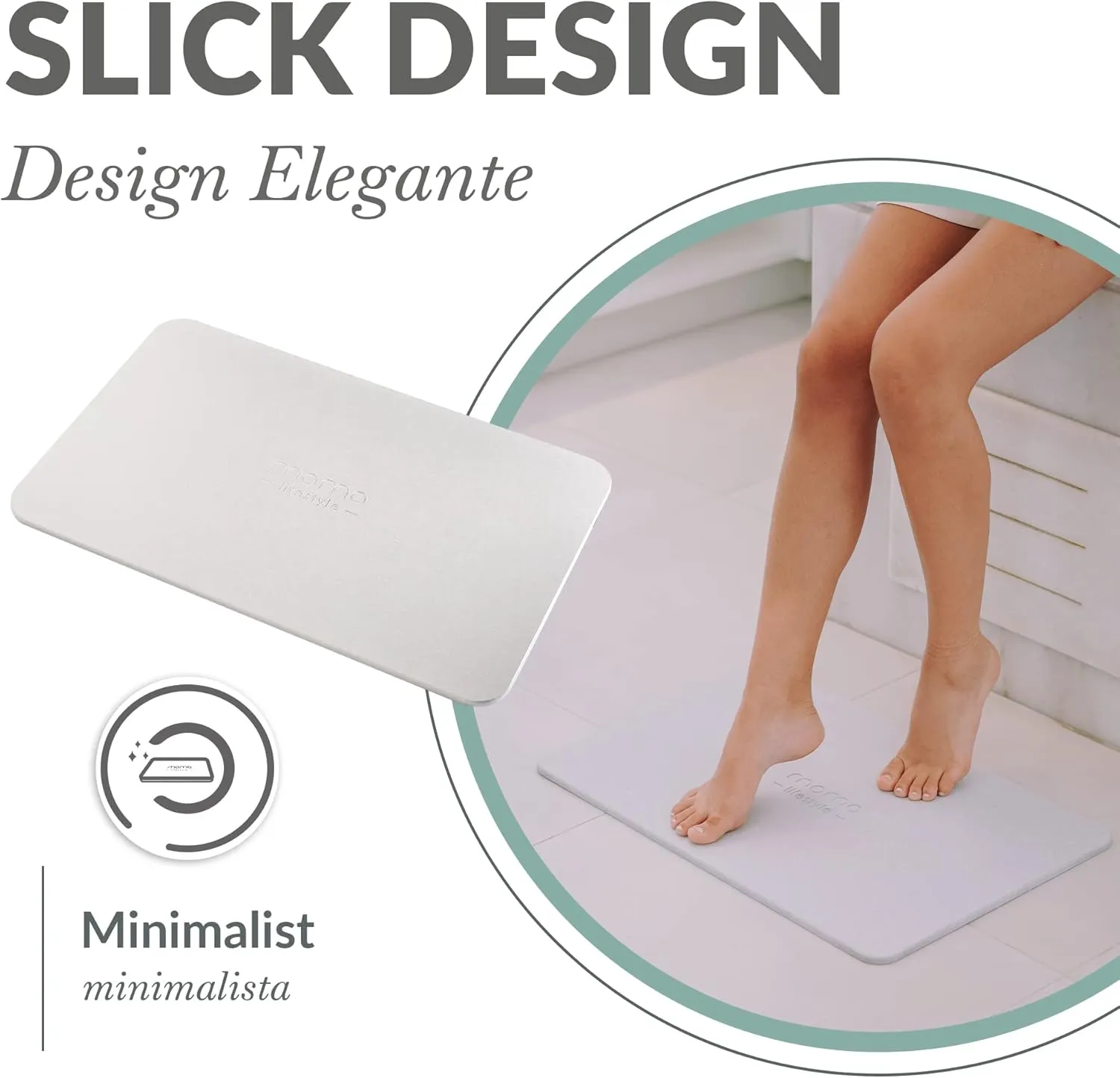 Momo Lifestyle Stone Bath Mat Drytomita – Quick Drying Diatomaceous Earth, Ultra Absorbent (23.6 X 15.4 Inches) Linen Grey