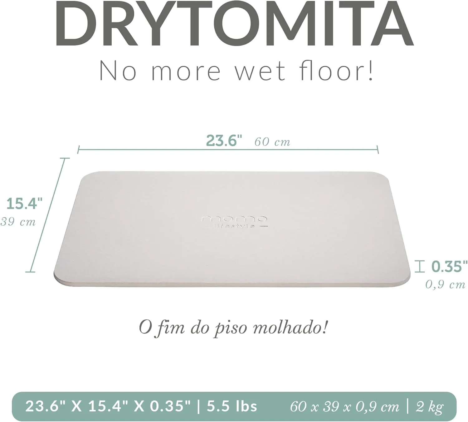 Momo Lifestyle Stone Bath Mat Drytomita – Quick Drying Diatomaceous Earth, Ultra Absorbent (23.6 X 15.4 Inches) Linen Grey