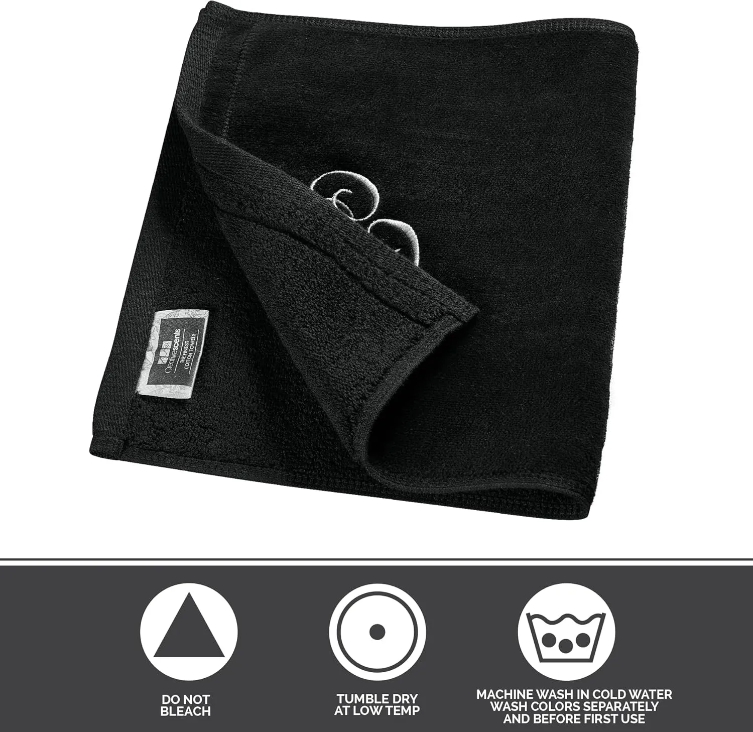 Monogrammed Towels Fingertip, Personalized Gift, 11 x 18 Inches - Set of 2 White Embroidered Towel - Extra Absorbent 100% Cotton - Soft Velour Finish - For Bathroom/ Kitchen/ Spa - Initial A (Black)
