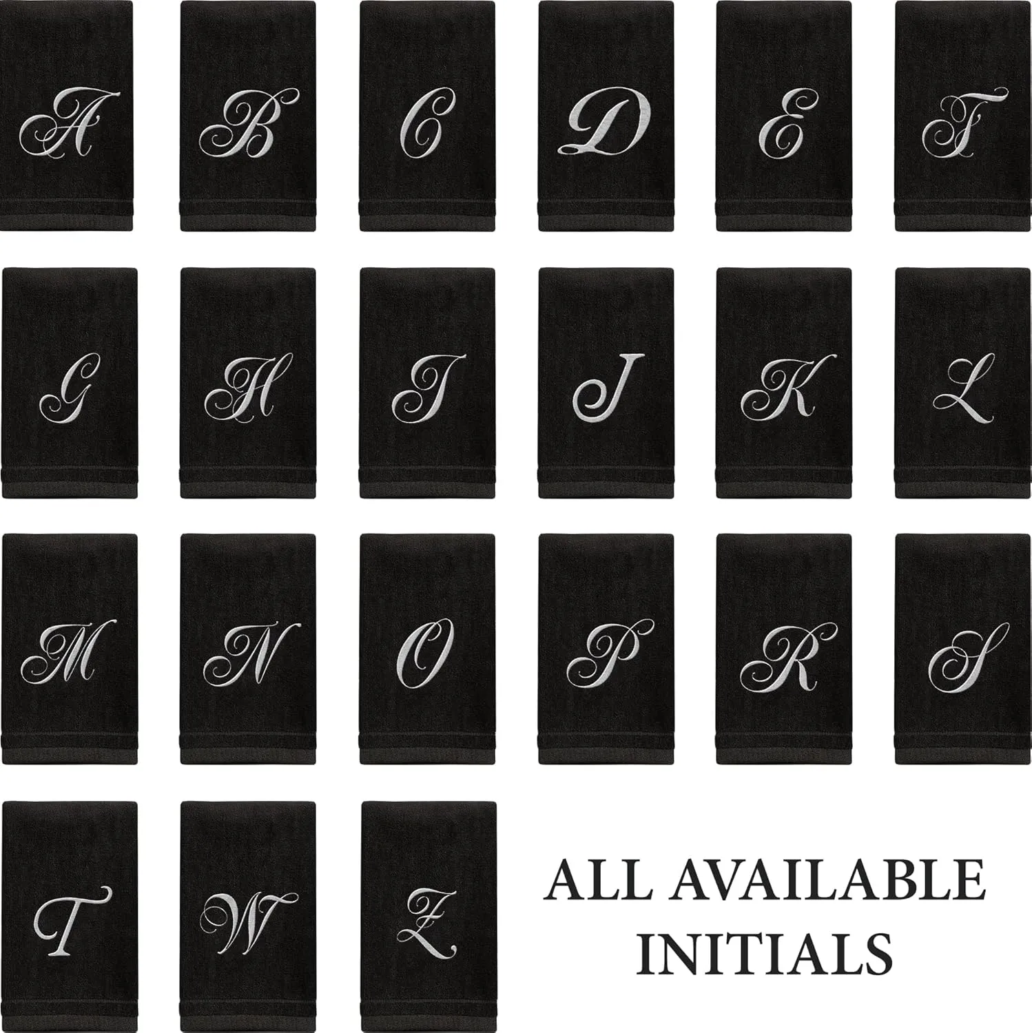 Monogrammed Towels Fingertip, Personalized Gift, 11 x 18 Inches - Set of 2 White Embroidered Towel - Extra Absorbent 100% Cotton - Soft Velour Finish - For Bathroom/ Kitchen/ Spa - Initial A (Black)