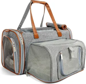 Mr. Peanut's Gold Series Big Apple XL Expandable Airline Approved Soft Sided Pet Carrier, Premium Brand Self Locking Zippers, Plush Faux Fleece Bedding with a Sturdy Plywood Base (Platinum Gray)