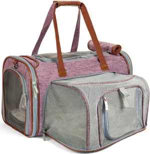 Mr. Peanut's Gold Series Mini Expandable Airline Approved Soft Sided Pet Carrier, Premium Brand Self Locking Zippers, Plush Faux Fleece Bedding with a Sturdy Plywood Base (Purple)
