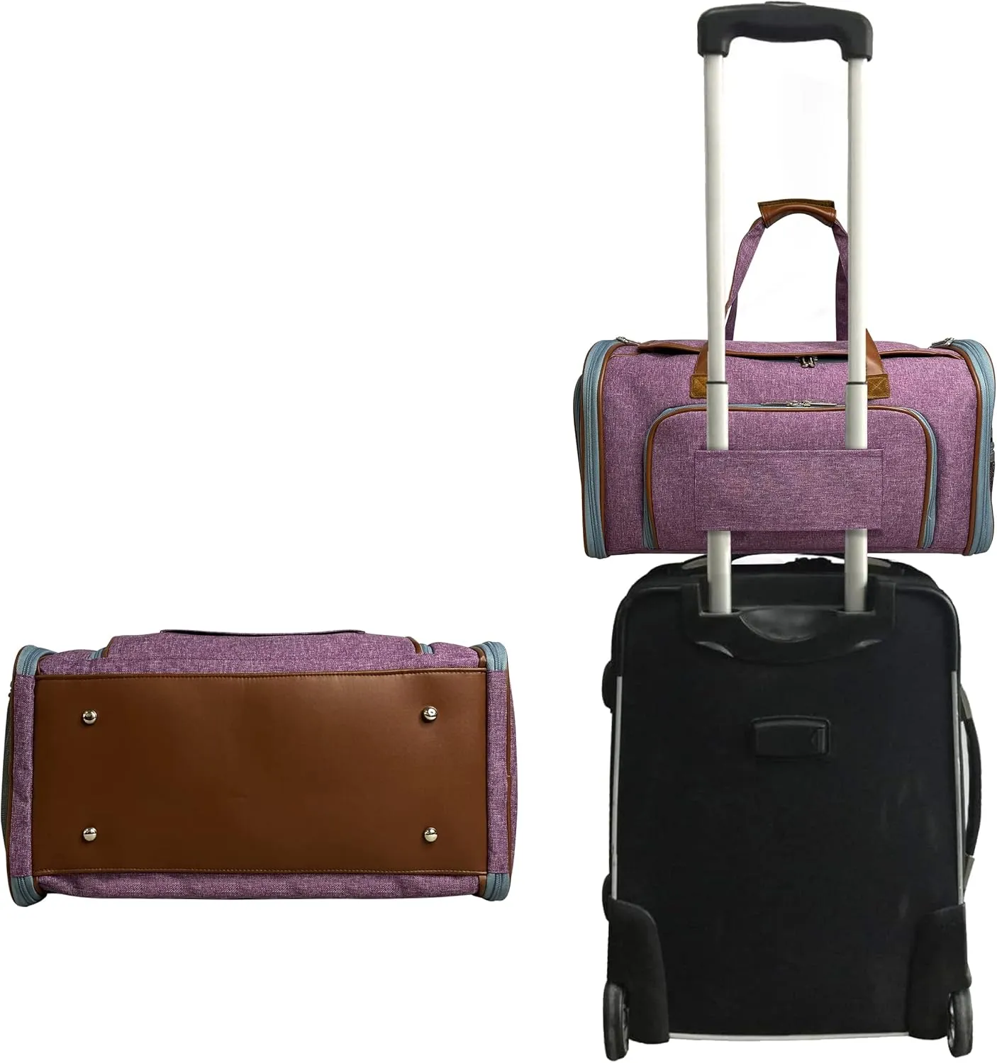 Mr. Peanut's Gold Series Mini Expandable Airline Approved Soft Sided Pet Carrier, Premium Brand Self Locking Zippers, Plush Faux Fleece Bedding with a Sturdy Plywood Base (Purple)