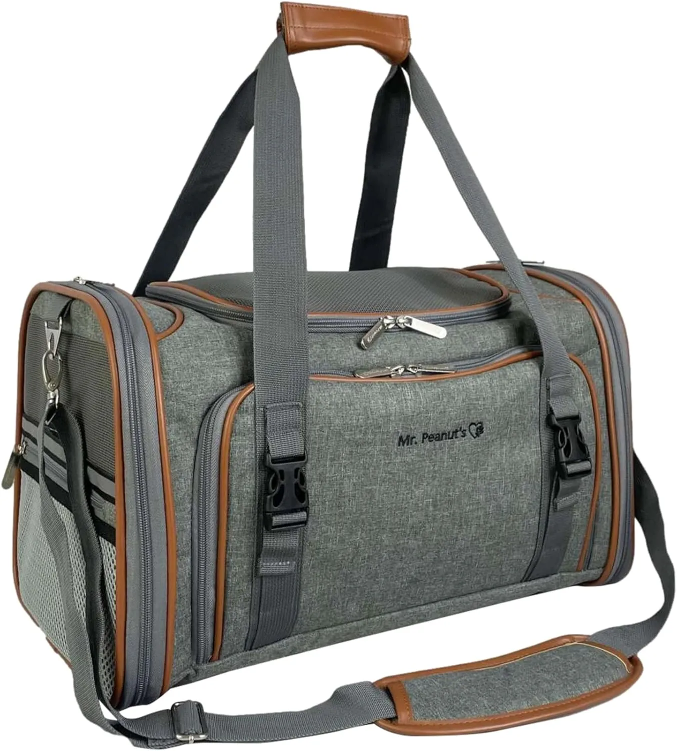 Mr. Peanut's Platinum Series Double Expandable Airline Approved Soft Sided Pet Carrier, Luxury Travel Tote with Premium Self Locking Zippers, 18LX10.4WX11 H