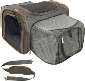 Mr. Peanut's Platinum Series Double Expandable Airline Approved Soft Sided Pet Carrier, Luxury Travel Tote with Premium Self Locking Zippers, 18LX10.4WX11 H