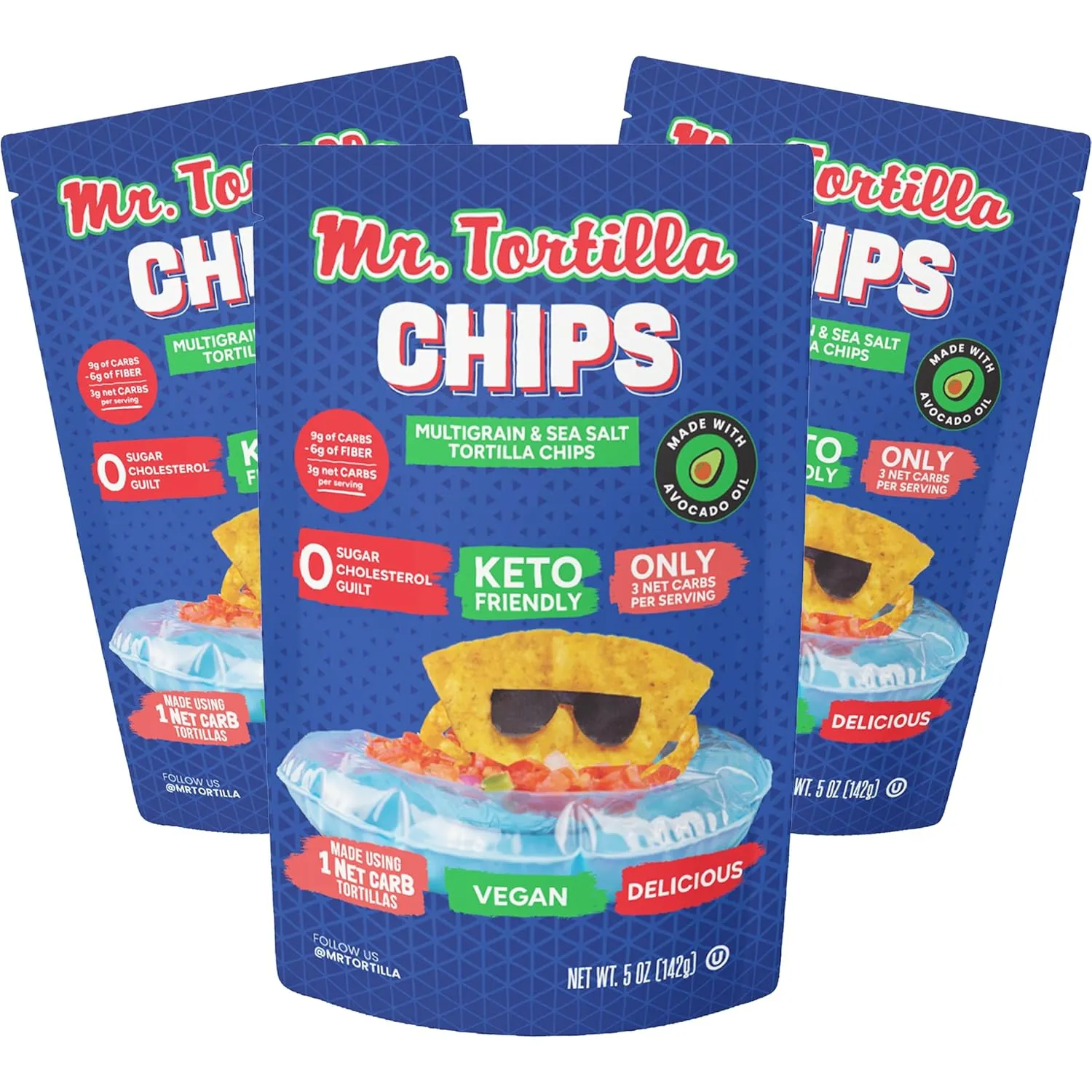Mr. Tortilla Protein Keto Chips - Dairy Free, Keto Friendly Tortilla Chips Protein Snacks, 3 Net Carbs Per Serving, 25g Protein per Bag, Low Carb - (Multigrain 5oz Bag, Pack of 3)