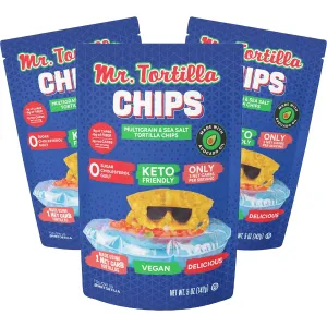 Mr. Tortilla Protein Keto Chips - Dairy Free, Keto Friendly Tortilla Chips Protein Snacks, 3 Net Carbs Per Serving, 25g Protein per Bag, Low Carb - (Multigrain 5oz Bag, Pack of 3)