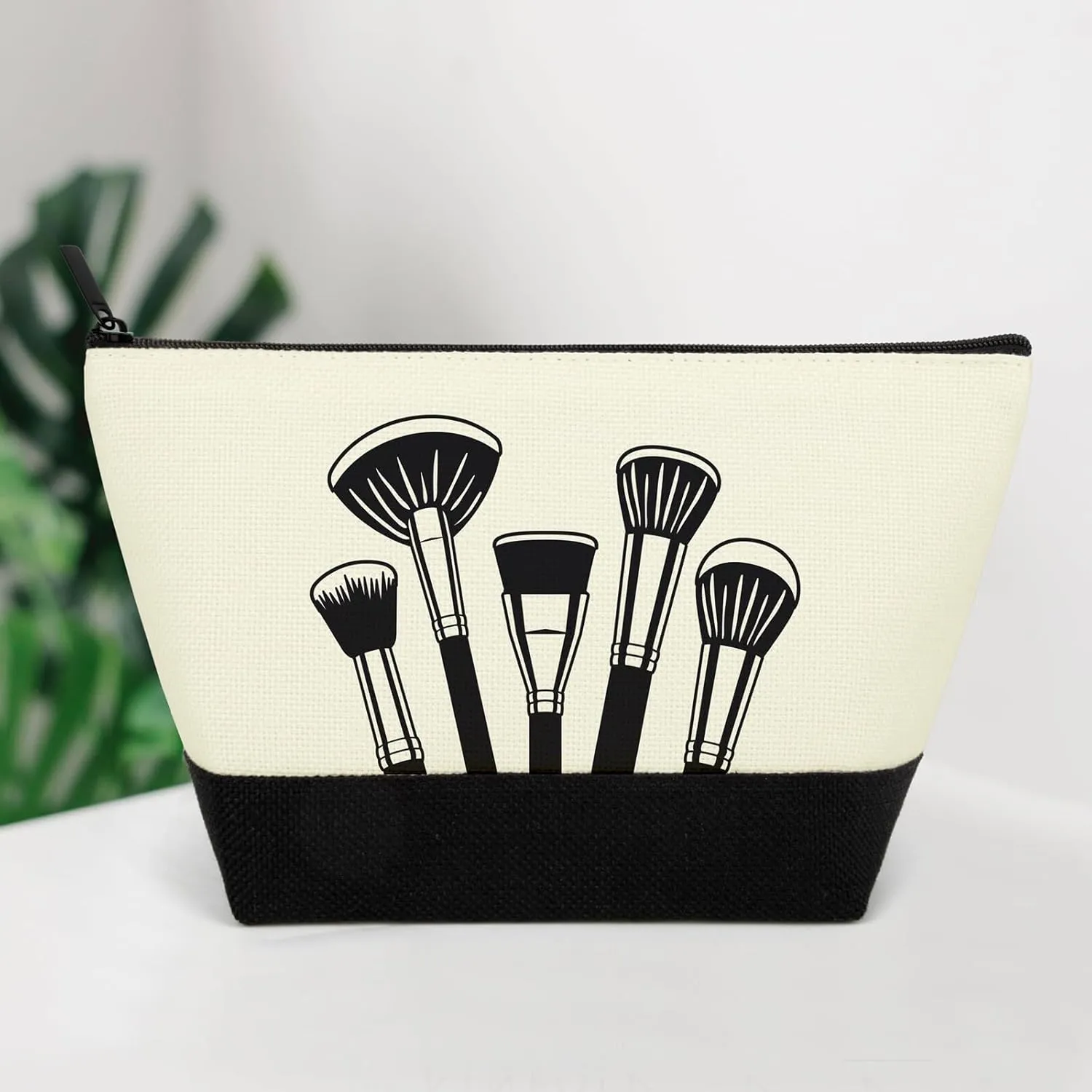 Muka 12 Pack Personalized Two Tone Makeup Bags with Logo, Custom SPA Cosmetic Cases-Cream/Black