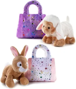 My OLi Plush Pet Set Pet Carrier Stuffed Animal Purse with Bunny and Sheep Plush Toy Gift for Kids and Girls