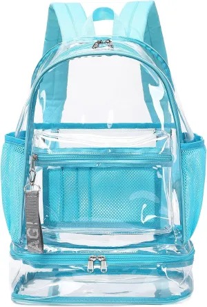 mygreen Clear Backpack with Bottom Compartment for Lunch Box or Shoes, 2-in-1 Design for School, Sports, Work, Stadium, Security, Travel, College Blue
