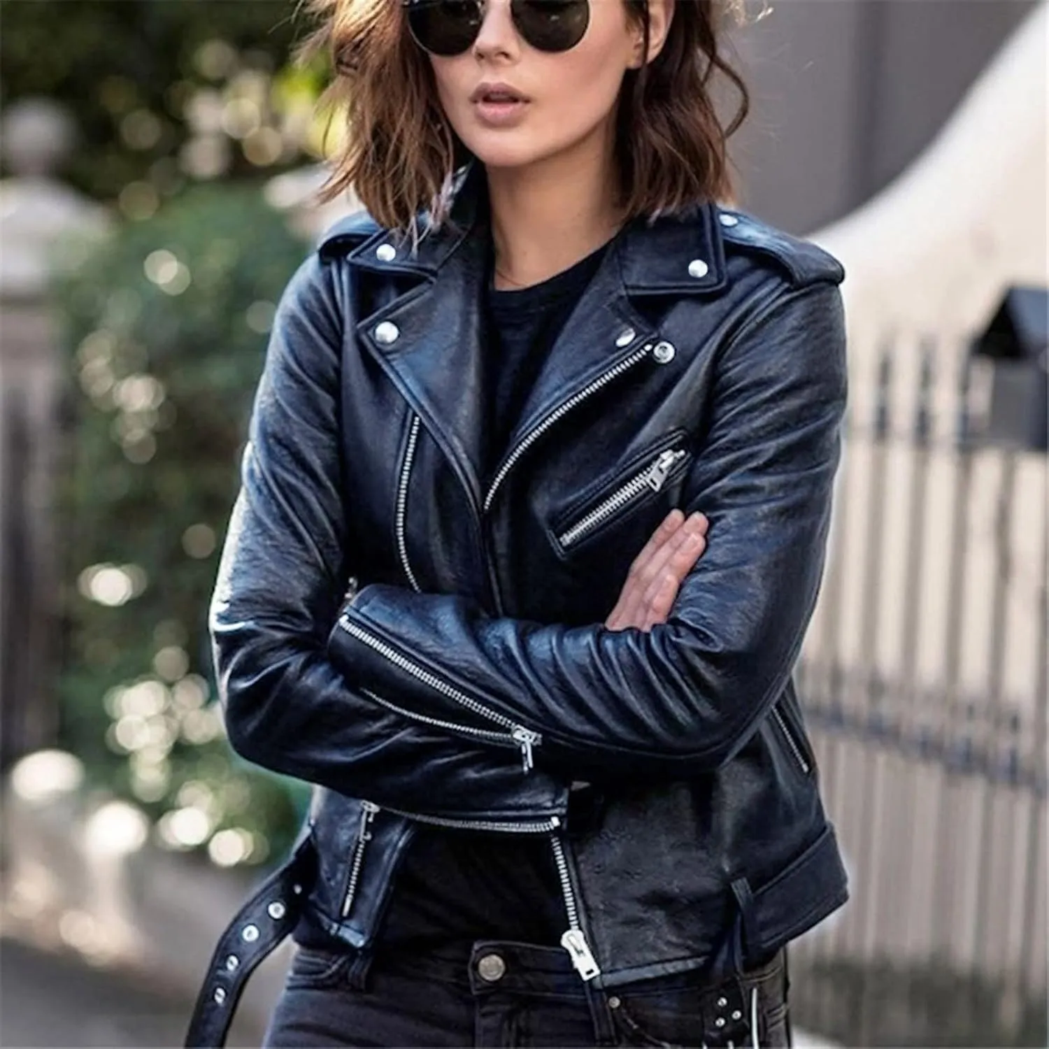 NATHGAM Women's Faux Leather Jackets Trendy Motorcycle Jacket Lightweight Zip Up Crop Jackets Slim Pu Coat Moto Biker Jacket