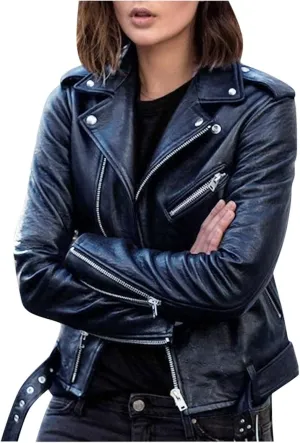 NATHGAM Women's Faux Leather Jackets Trendy Motorcycle Jacket Lightweight Zip Up Crop Jackets Slim Pu Coat Moto Biker Jacket