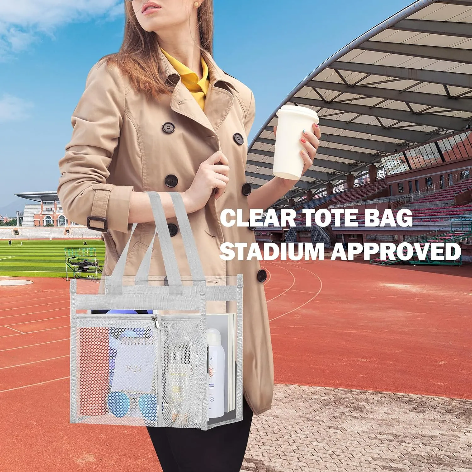 NATURAL STYLE 2-PACK Clear Bag Stadium Approved, Multifunction Clear Tote Bag for Travel Festival Work Concerts