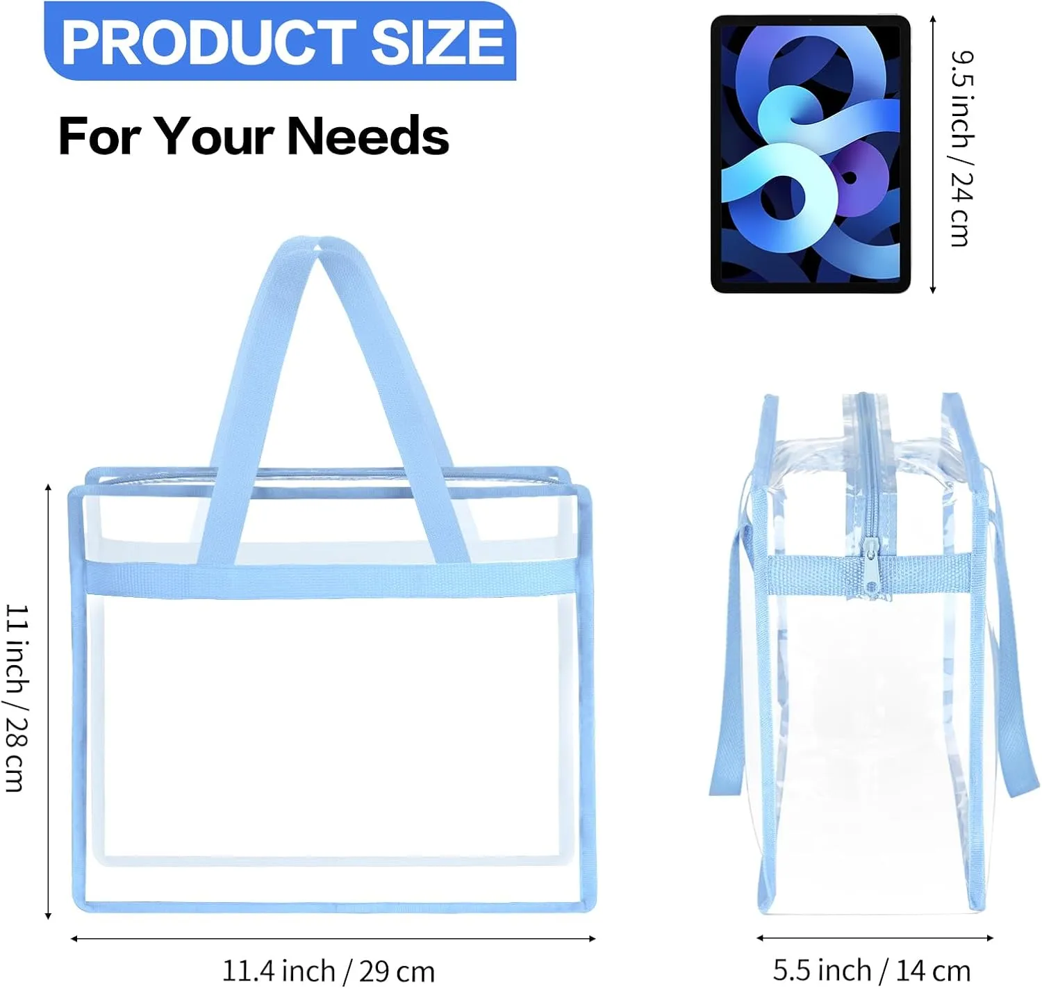 NATURAL STYLE 2 Pieces Clear Beach Tote Bags, Clear Travel Tote Bag, Stadium Approved Bag