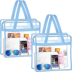 NATURAL STYLE 2 Pieces Clear Beach Tote Bags, Clear Travel Tote Bag, Stadium Approved Bag
