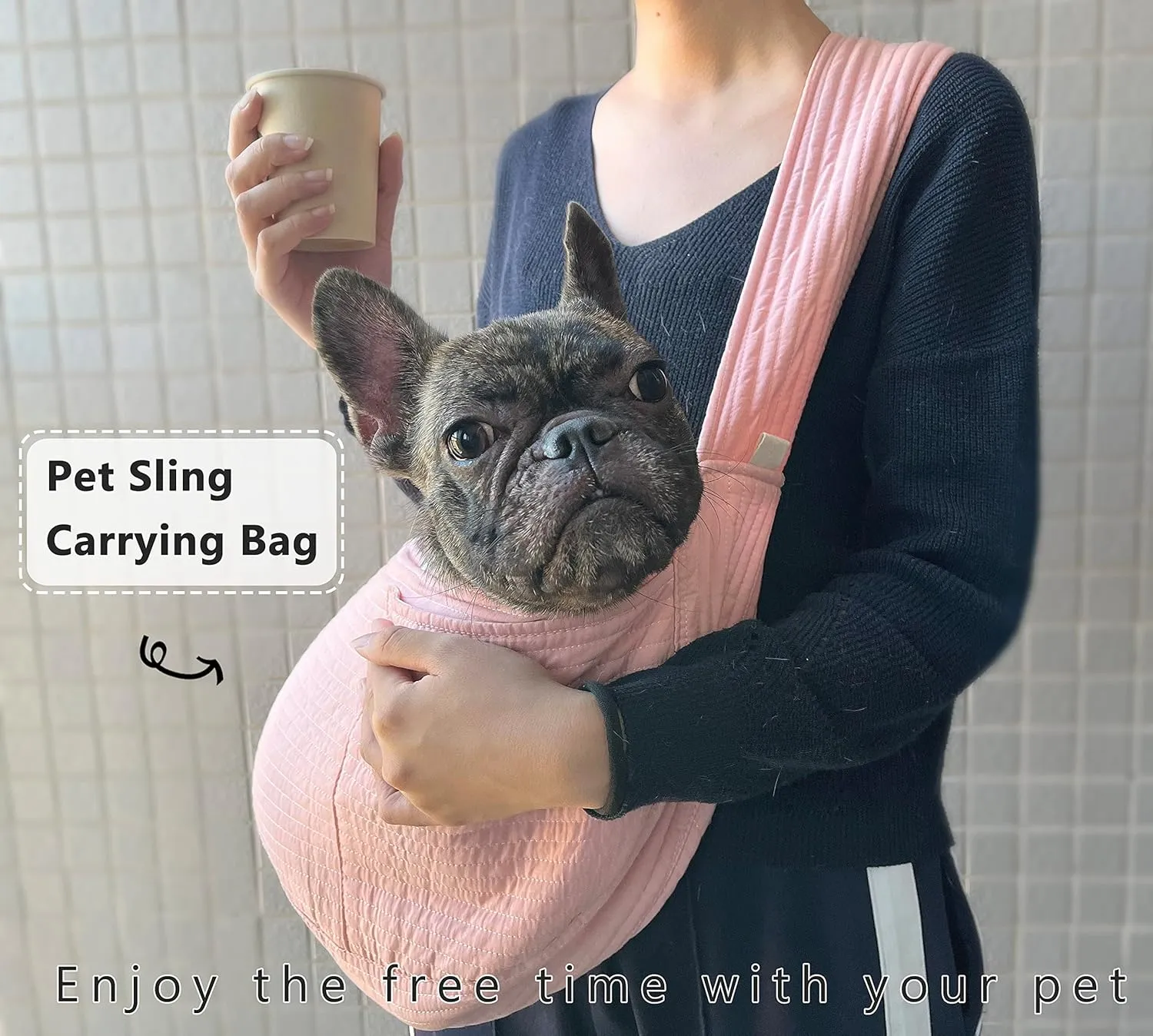 NATUYA Small Dog Carrier Sling, Adjustable Strap Lightweight Comfy Puppy Pouch, Hand Free Pet Dog Sling Walking Subway Travel Toy Dog Carrying Bag (Pink,Adjust Strap-Canvas)
