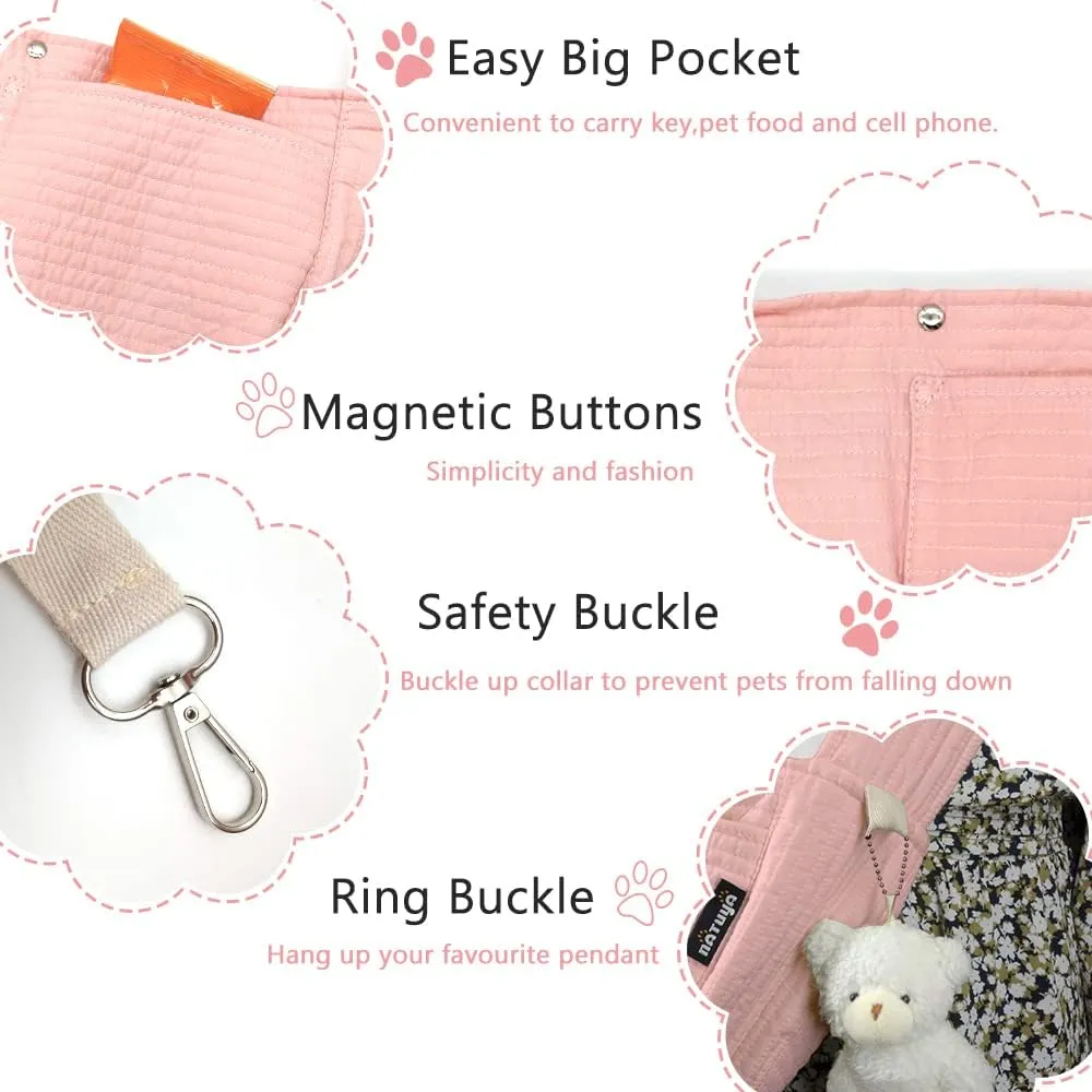 NATUYA Small Dog Carrier Sling, Adjustable Strap Lightweight Comfy Puppy Pouch, Hand Free Pet Dog Sling Walking Subway Travel Toy Dog Carrying Bag (Pink,Adjust Strap-Canvas)
