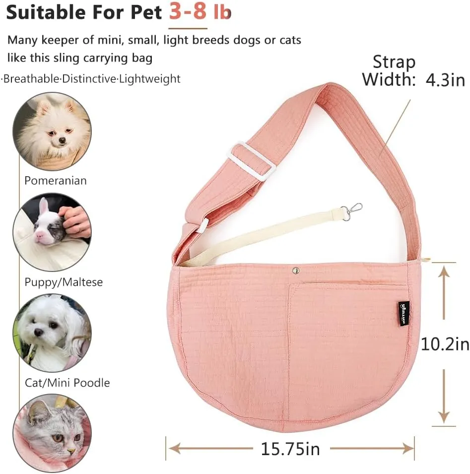 NATUYA Small Dog Carrier Sling, Adjustable Strap Lightweight Comfy Puppy Pouch, Hand Free Pet Dog Sling Walking Subway Travel Toy Dog Carrying Bag (Pink,Adjust Strap-Canvas)