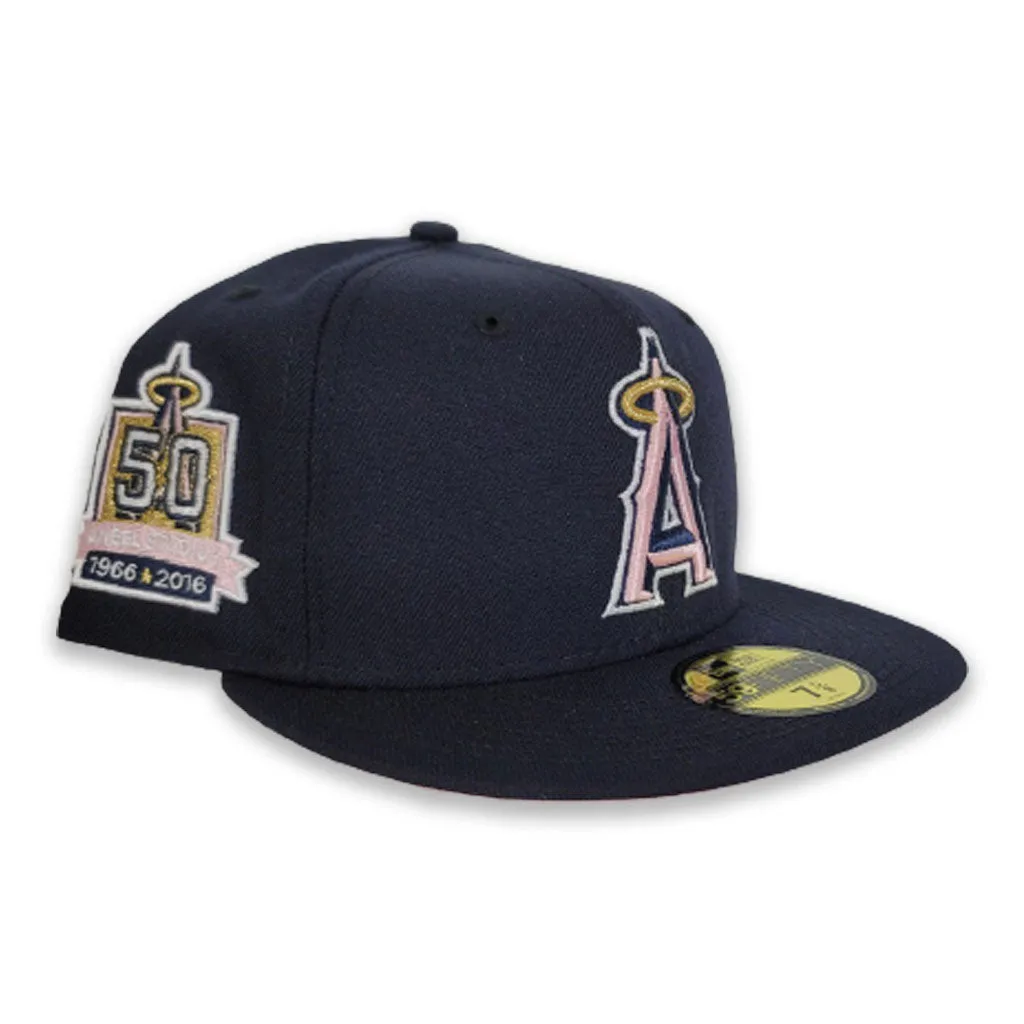 Navy Blue Los Angeles Angels Pink Bottom 50th Angel Stadium Side Patch New Era 59Fifty Fitted