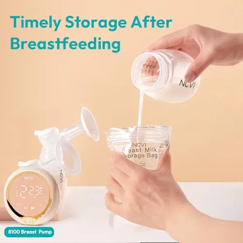 NCVI Breastmilk Storage Bags, 120 Count Milk Storage Bags for Breastfeeding, 7oz Breast Milk Storage Bags with Temp-Sensing, Doubled-Sealed, Hygienically, Self Standing, Easy Pour Spout, BPA Free