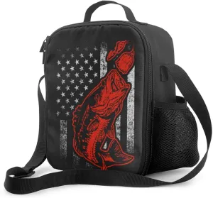 Nerxy Lunch Bags For Women Men Kids Bass Fishing Lure And American Flag Reusable Insulated Lunch Box Mini Portable Thermal Tote Bag
