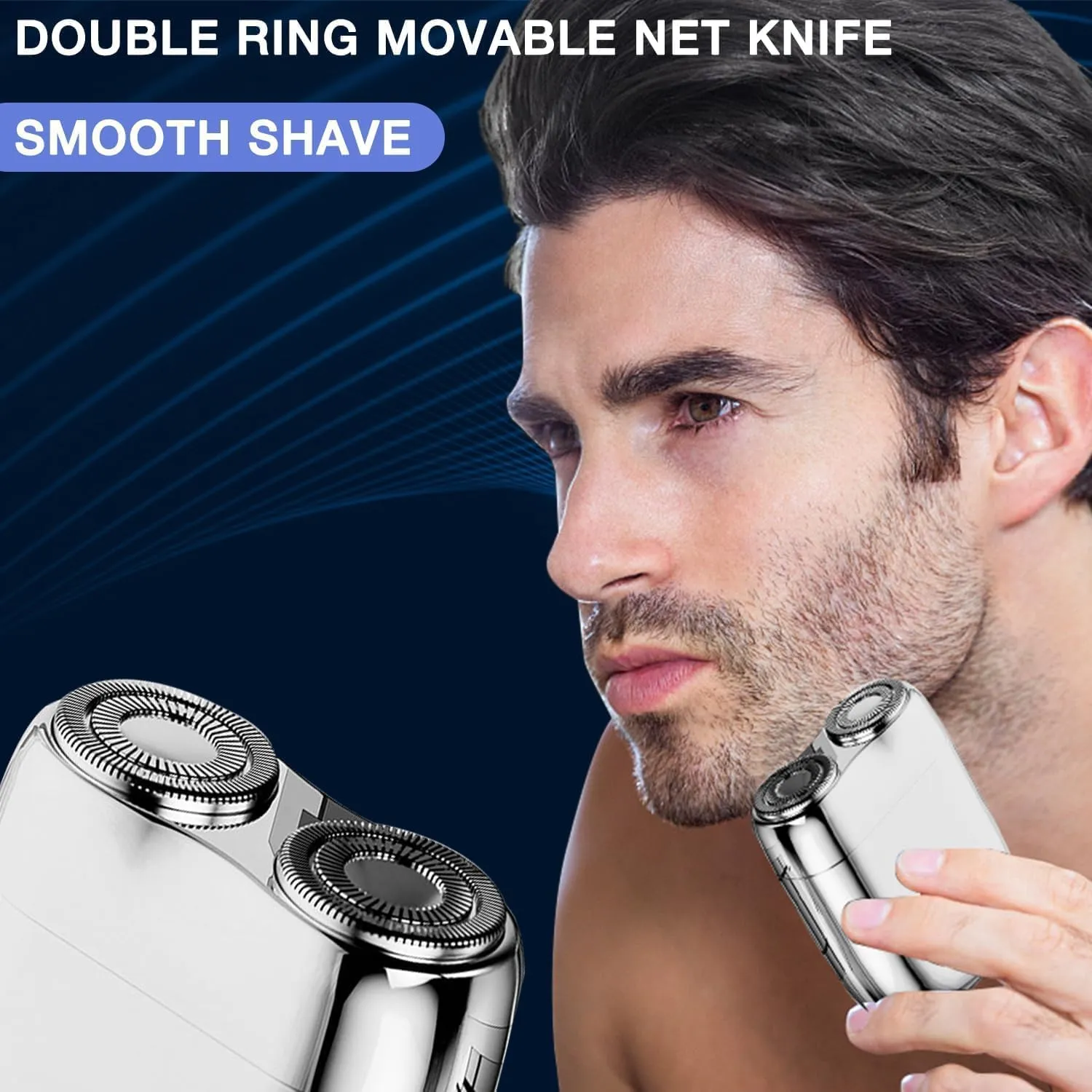 New Model Mini Dual-Head Electric Shaver, Dual Head Shaver, 2025 New Upgrade Pocket Shaver Mini Shavers for Men, Washable Double Head Razor (Blue)