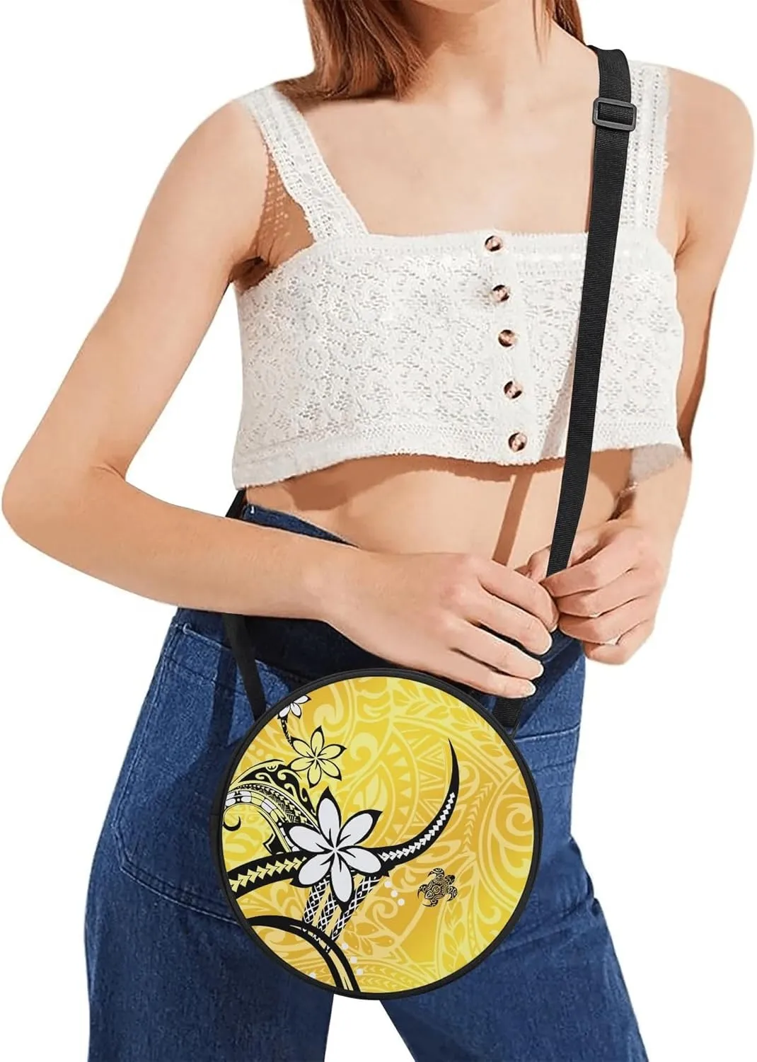 New Samoa Polynesian Print Custom Circular Crossbody Bags For Men And Women With Custom Patterns For Crossbody Bags