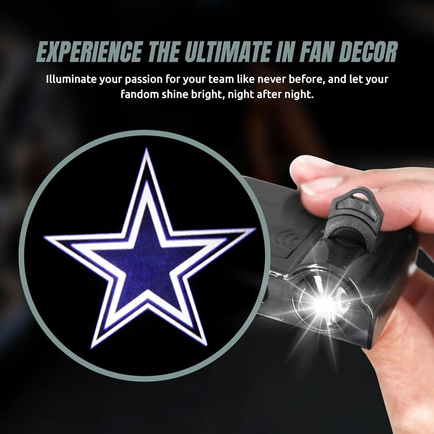 NFL American Football Dallas Cowboys - Led Car Door Light - Wireless Led Projector with One Team Logo Slide - Compatible for Most Car Models - Battery-Operated, 2.5” x 2.5”