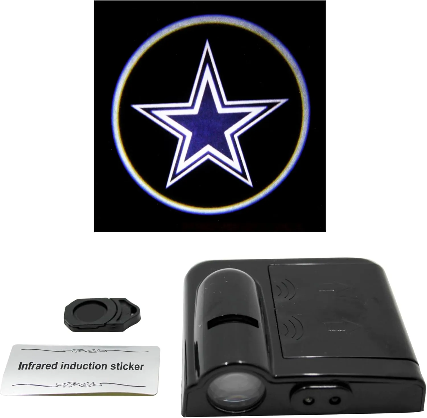 NFL American Football Dallas Cowboys - Led Car Door Light - Wireless Led Projector with One Team Logo Slide - Compatible for Most Car Models - Battery-Operated, 2.5” x 2.5”