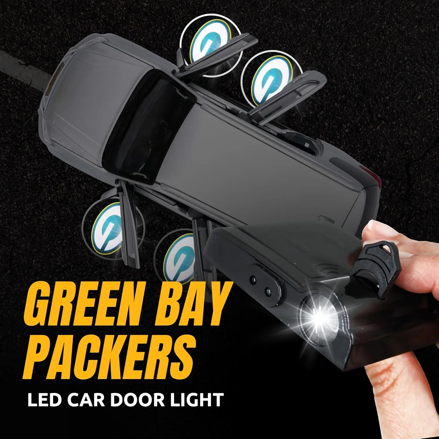 NFL American Football Green Bay Packers - Led Car Door Light - Wireless Led Projector with One Team Logo Slide - Compatible for Most Car Models - Battery-Operated, 2.5” x 2.5”