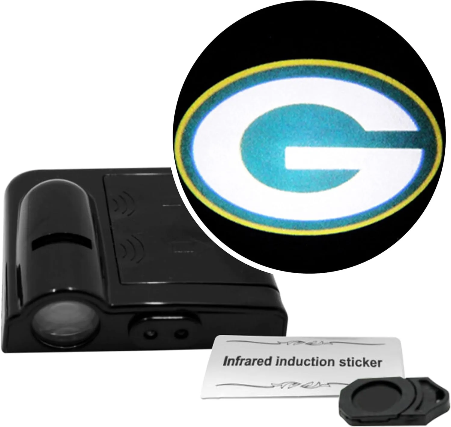 NFL American Football Green Bay Packers - Led Car Door Light - Wireless Led Projector with One Team Logo Slide - Compatible for Most Car Models - Battery-Operated, 2.5” x 2.5”